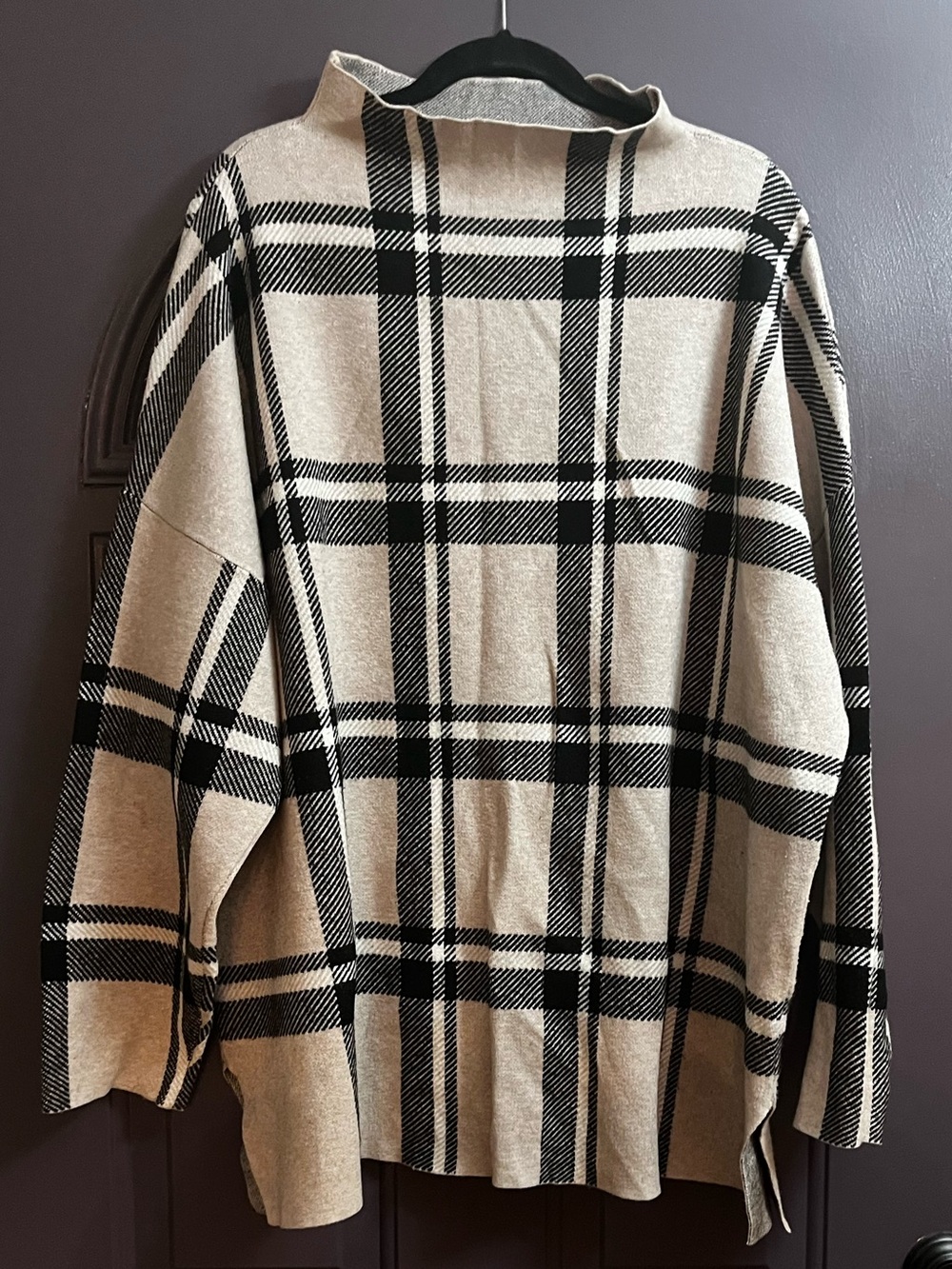 Max Studio Beige and Black Plaid Turtleneck Sweater